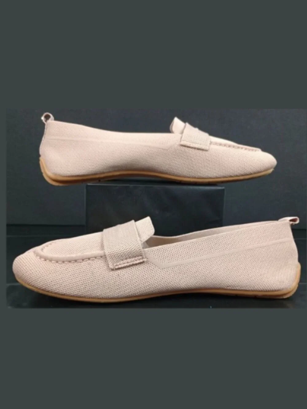 Gloria Vanderbilt Womens 10 Pink Nude Knit Mesh Slip On Penny Loafer Flats Shoes